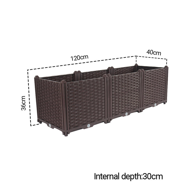 2X 120cm Raised Garden Bed Plastic Planter Box Self Watering Dark Brown