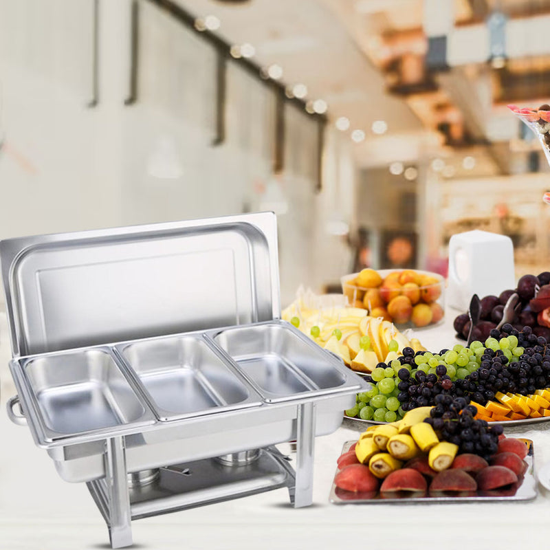 2X Triple Tray Stainless Steel Chafing Dish 3x3L Stackable Food Warmer