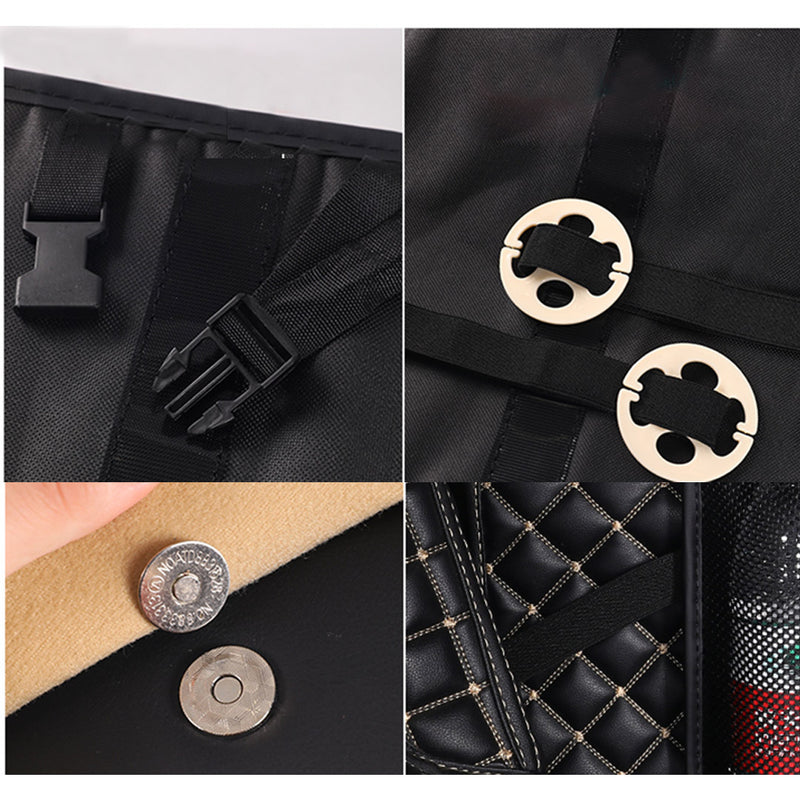 Leather Car Rear Seat Storage Bag 46x88cm Black 8 Pockets Waterproof