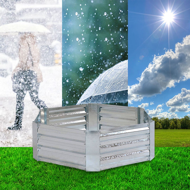 60cm Hexagon Galvanized Raised Garden Bed Outdoor Planter Box Silver