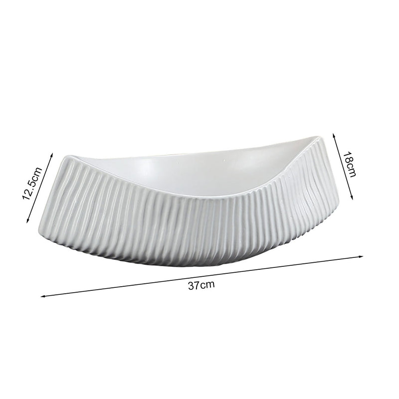 Boat Shaped Ceramic Decorative Serving Plate 37x18x12.5cm White