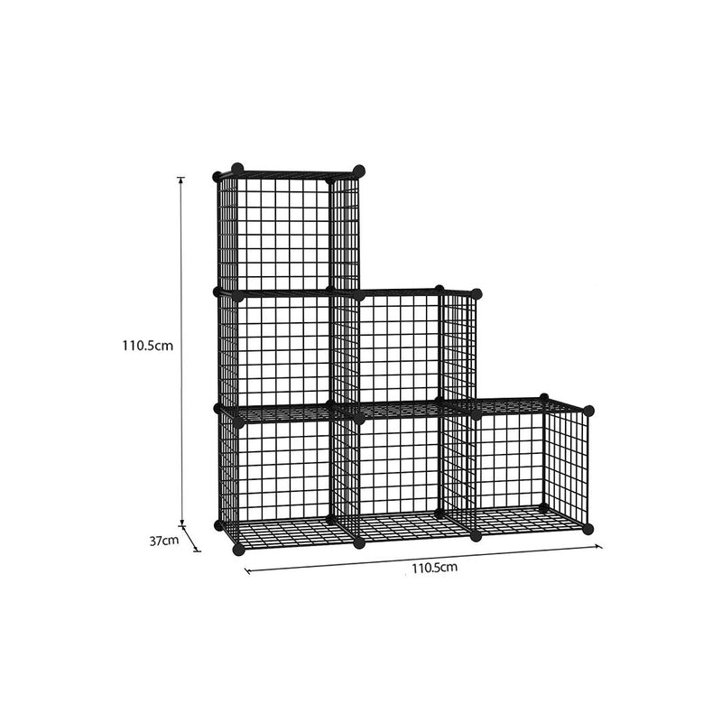 2X Black 6 Cube Portable Modular Wire Mesh Storage Organizer 110x37x110cm