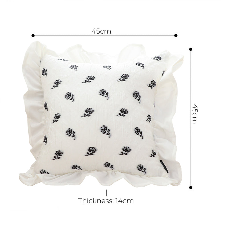 2X 45cm White Ruffled Throw Pillow Decorative Square Cushion Cozy Home Decor