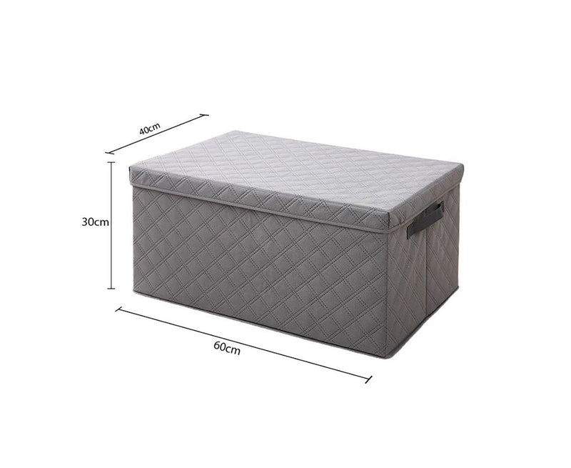 2X Extra Large 60x40x30cm Non Woven Storage Box Grey Diamond Quilted Lid