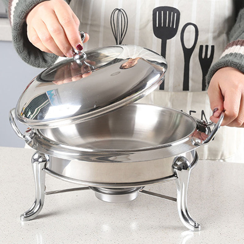 Stainless Steel Round Buffet Chafing Dish 34cm Silver Gold Accents Glass Lid