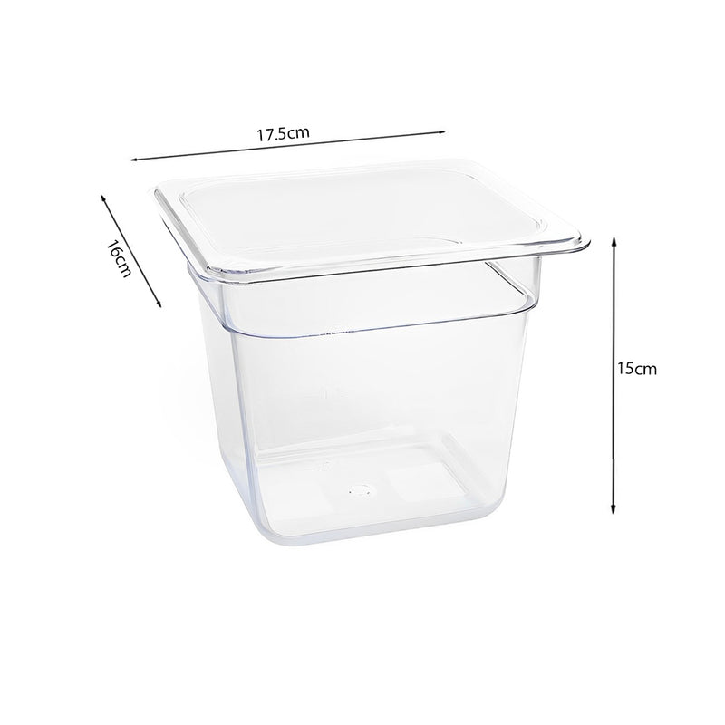 150mm Clear Polycarbonate 1/6 Gastronorm Pan Dishwasher Safe Bundle of 2