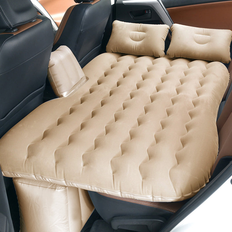 2X Beige Inflatable Car Mattress Camping Air Bed PVC Flocking Travel Kit