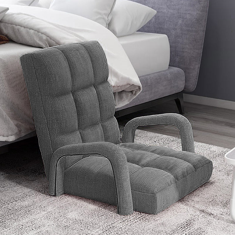 Foldable Floor Recliner Chair Adjustable Armrest Ergonomic Grey Linen Fabric