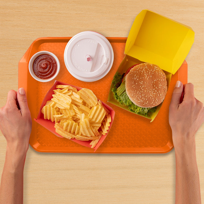 Rectangular Pvc Serving Tray 43.5x30x2.8cm Stackable Handles Orange Set of 10