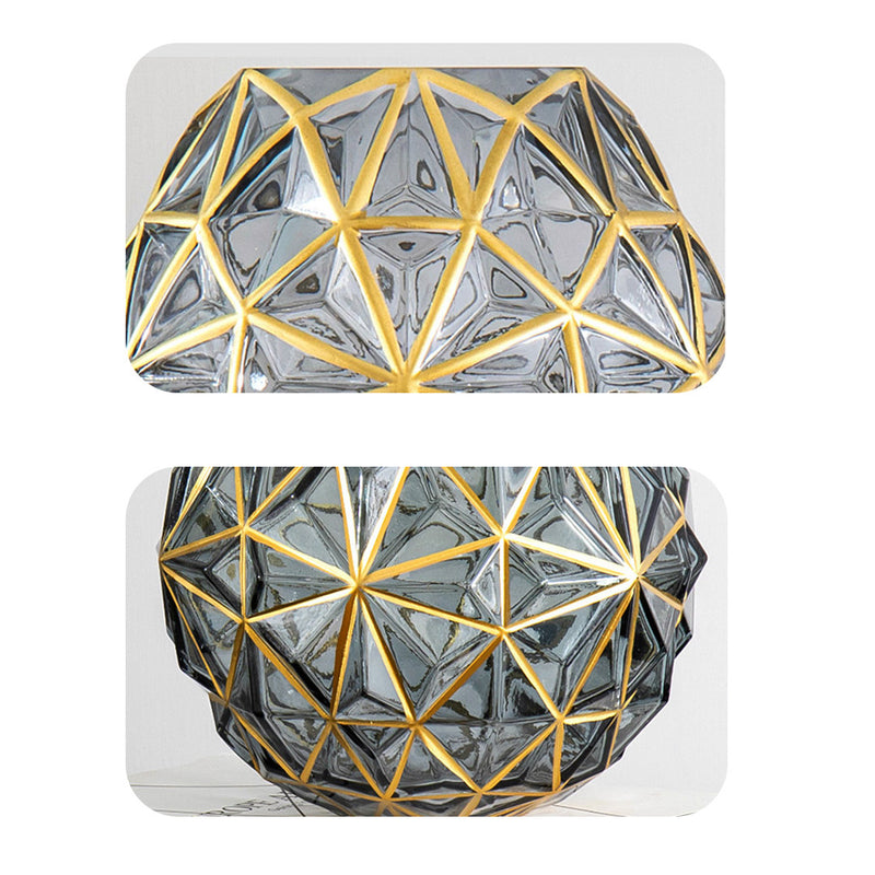2X Grey Glass Flower Vases Set Large 20cm Medium 17.5cm Gold Accent