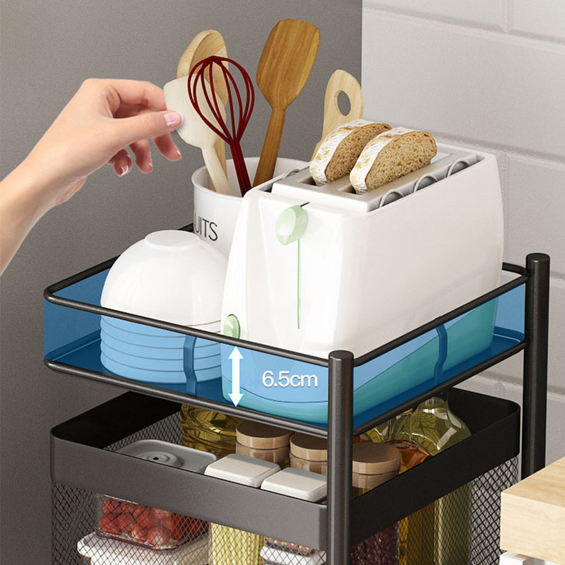 5 Tier Carbon Steel Rotating Kitchen Cart 30x30x97cm Black Wheels 10Kg Shelf