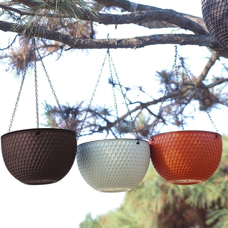 Red Medium Resin Hanging Flower Pot Self Watering Basket Planter Outdoor Decor