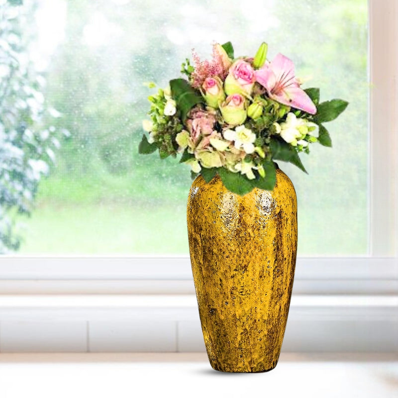 Large Yellow Ceramic Flower Vase 35x17cm Elegant Home Decor Living Room