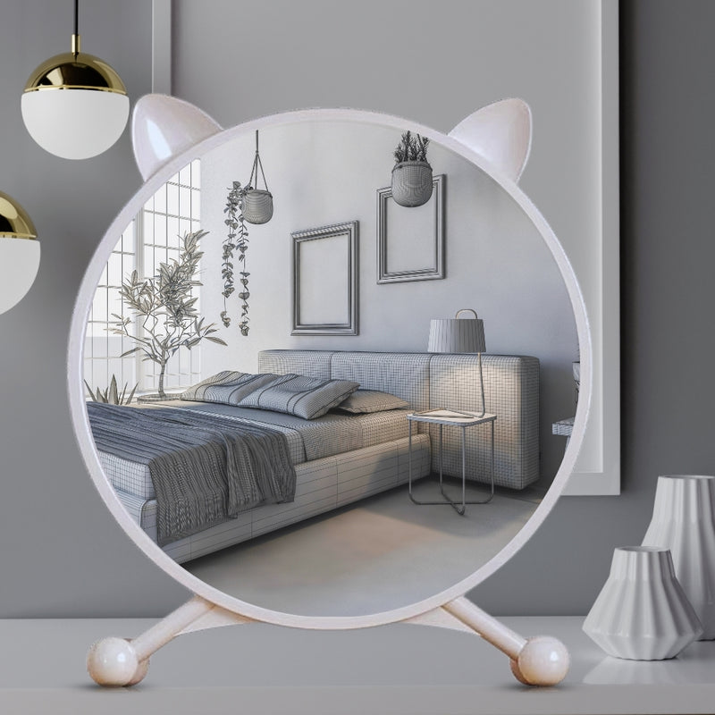 40cm White Plastic Makeup Table Mirror Cat Ear Style No Led Light