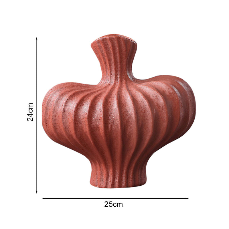 Small Ceramic Decorative Vase 25X24cm Matte Red Countertop Handmade