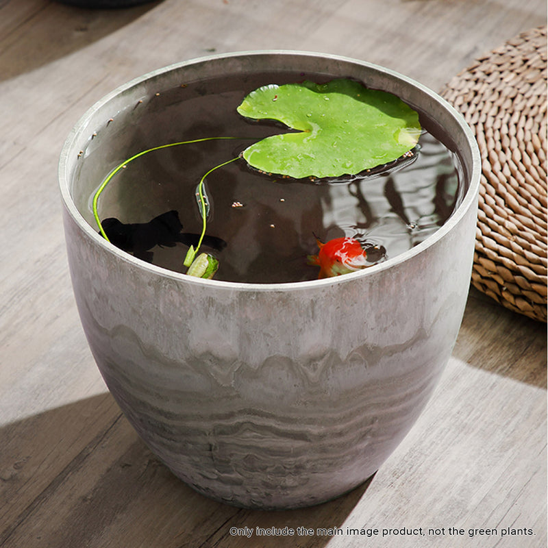 2X 27cm Rock Grey PP Resin Round Flower Pot Cement Look Indoor Outdoor Planter