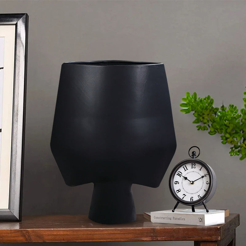 Large Black Ceramic Handcrafted Square Vase Modern Abstract Home Decor 33x43cm