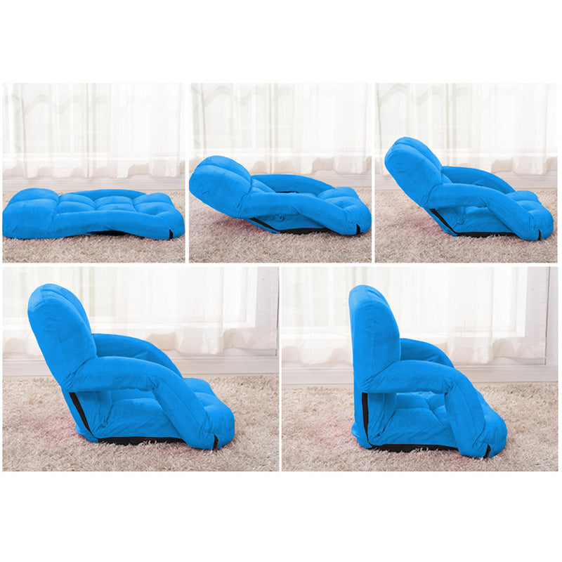 Foldable Flannel Blue Floor Lounge Chair Adjustable Recliner with Armrest