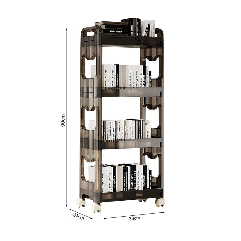 4 Tier Plastic Bookshelf Organizer Trolley 38x24x90cm Black