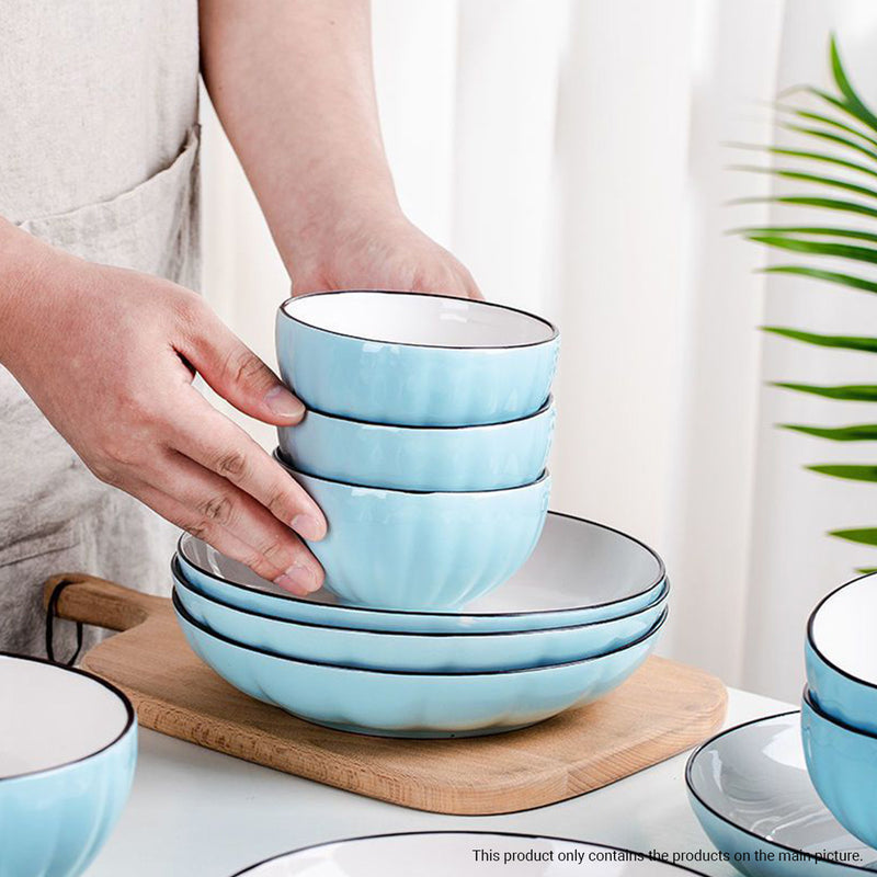 Blue Japanese Style Ceramic Dinnerware Set of 7 4.5in 7.5in 7in Bowls Plates