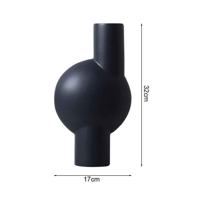 17x6.8x32cm Ceramic Abstract Vase Medium Black Narrow Neck Modern Decor