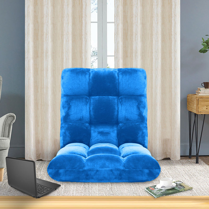 2X Floor Recliner Folding Chair Cushion Memory Foam 108x53x10cm Blue 6 Positions