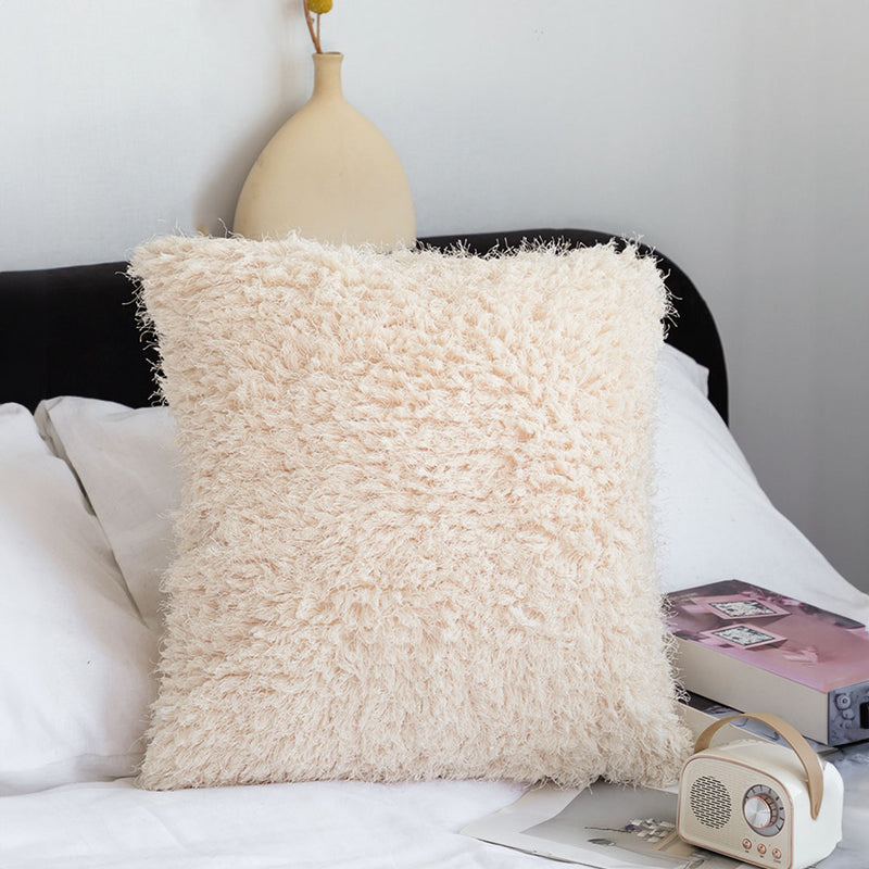 2X Plush Velvet Sofa Cushion 45X45X15CM Beige Polyester Cotton
