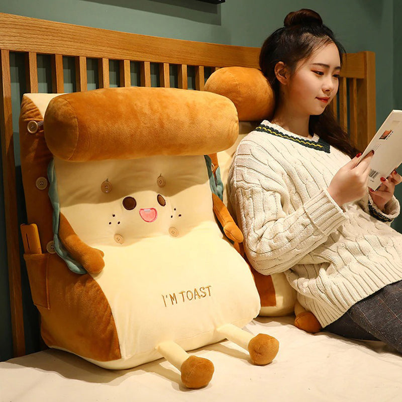 2X Cute Toast Face Wedge Cushion Back Support Pillow 60x50x30cm Beige Khaki