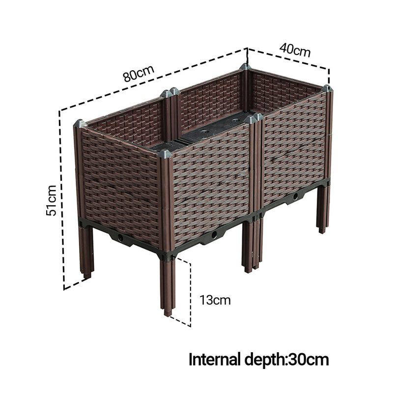 Raised Garden Bed 80CM Plastic With Legs Self-Watering Deep Planter Brown