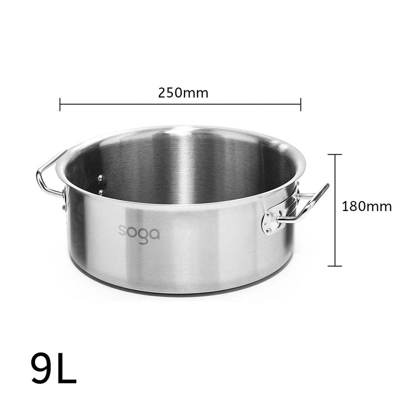 Stainless Steel Stock Pot 9L Heavy Duty 18/10 Durable Easy Clean Cooking Pot
