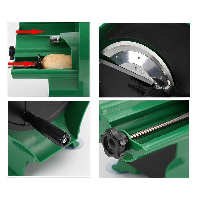 Manual PVC Fruit Vegetable Cutter 26cm Stainless Steel Blades Non Slip Green
