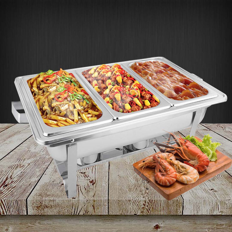 2X 3L Triple Tray Stainless Steel Chafing Dish Food Warmer Buffet Catering