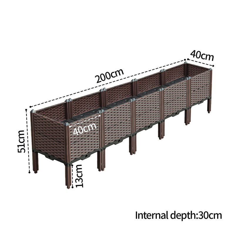 Raised Planter Box 200cm Plastic Garden Bed With Legs Self Watering Brown