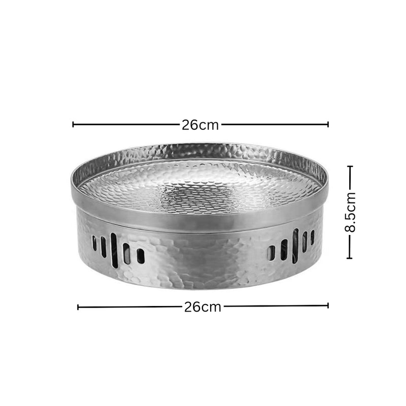 26cm Stainless Steel Dry Pot Hammered Texture Silver Insulated Kitchen Essential
