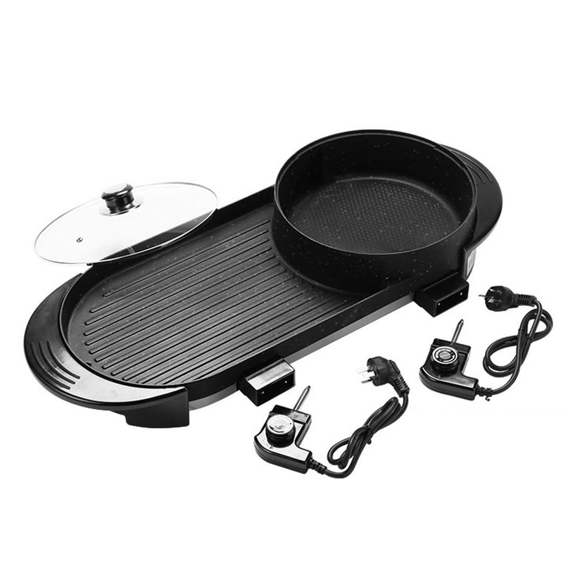 2 In 1 Electric Non Stick Teppanyaki Grill Steamboat Hotpot Black 2 To 8 Person