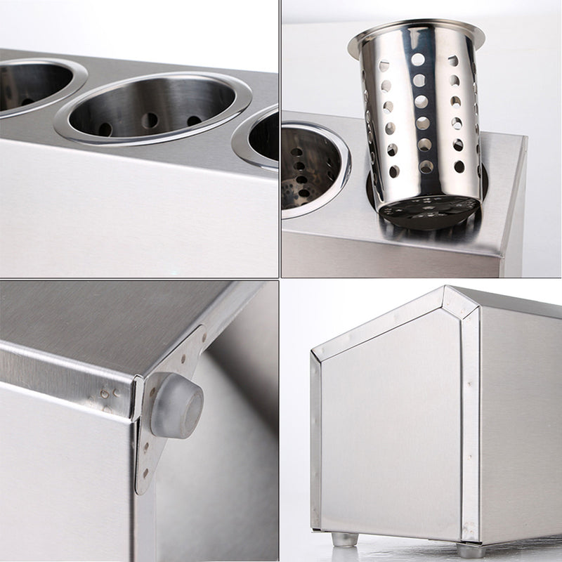 2X 18/10 Stainless Steel Cutlery Holder 3 Holes Rectangular 385X150X180mm
