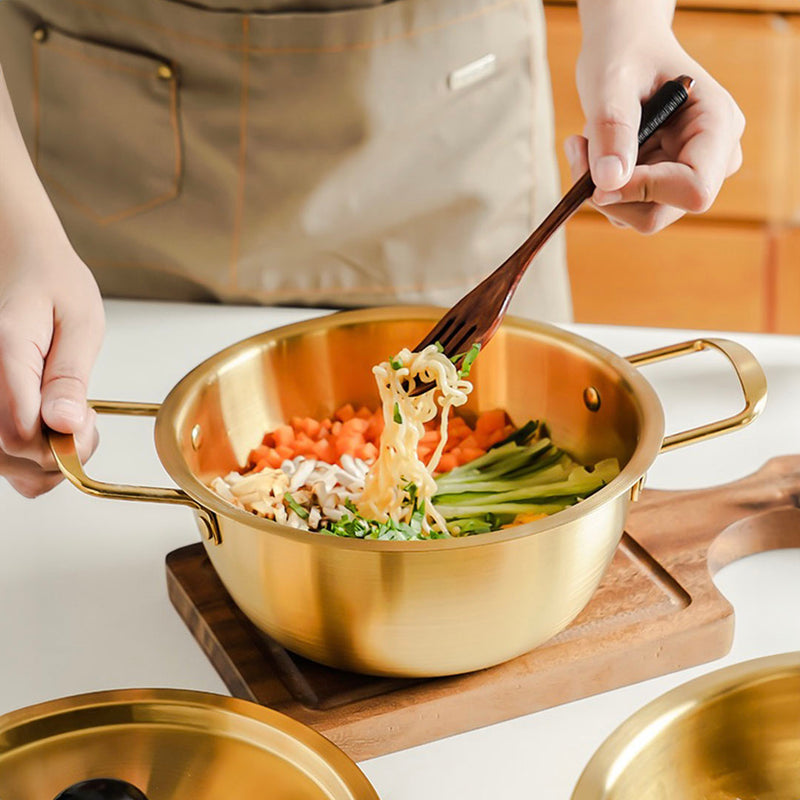 18cm Stainless Steel Ramen Pot Korean Style Yellow With Lid
