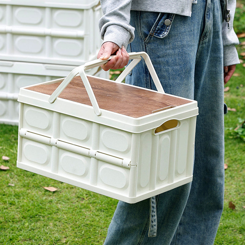 34.5 Cm 18L White Foldable Plastic Storage Box With Handle Stackable Car Camping