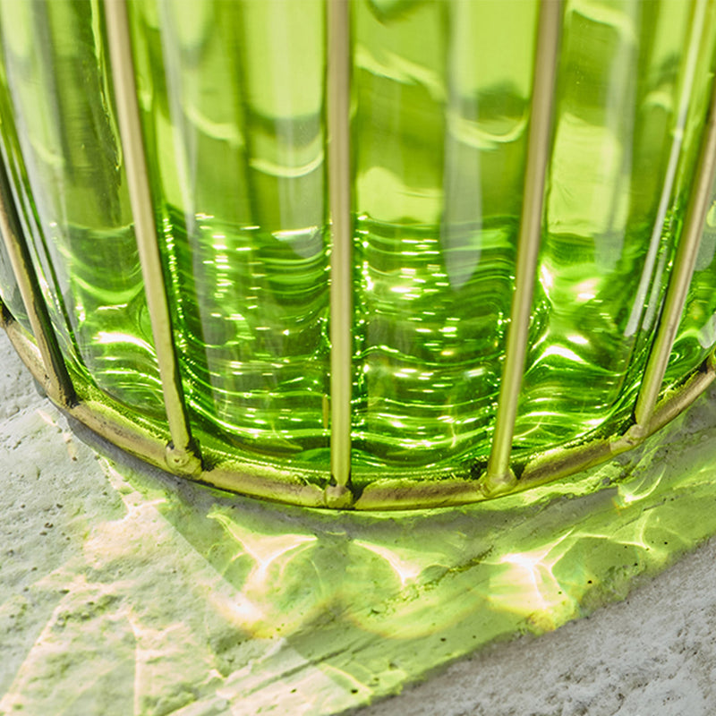 Green Glass Vase with 8 Bunch 5 Heads Silk Rose Flower Home Decor 12x14x27cm