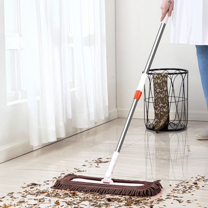 Microfiber Flat Mop 80x12cm Coffee 4 Pieces With 150cm Stainless Steel Handle