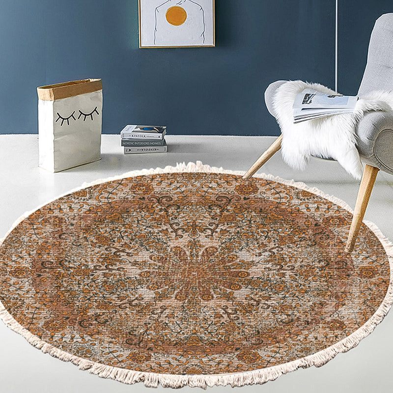 120cm Mandala Round Polyester Area Rug Anti Slip Plush Living Room Decor