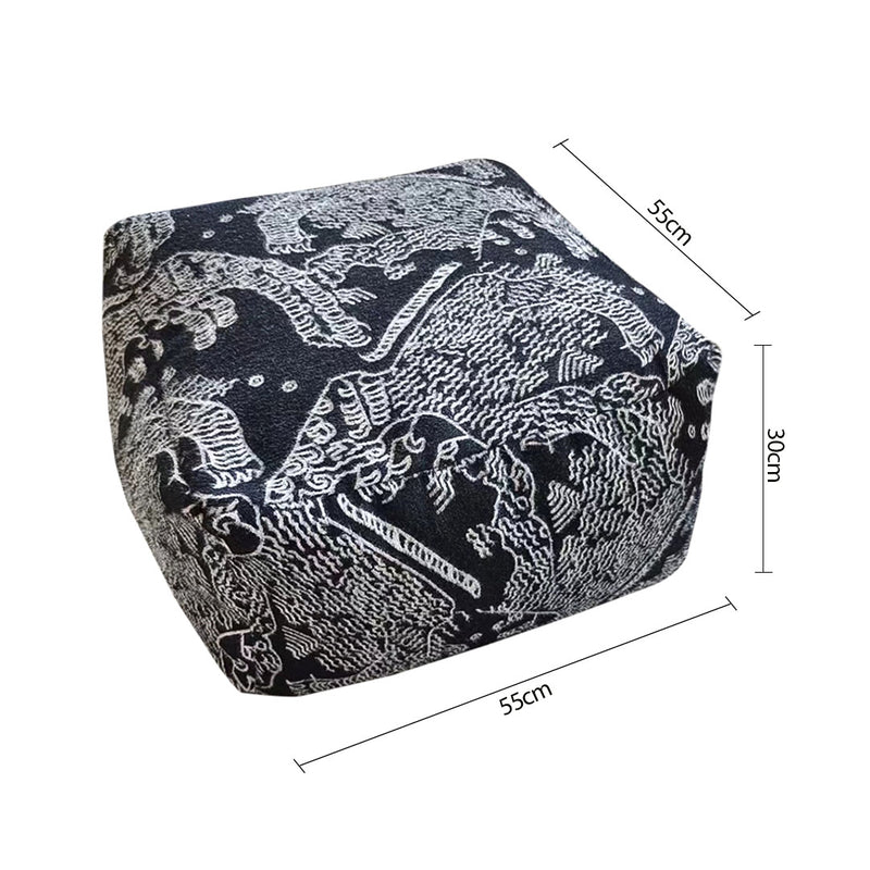 Squared Pouffe Velvet Cotton Blend 55x55x30cm Black Seat Cushion Footstool