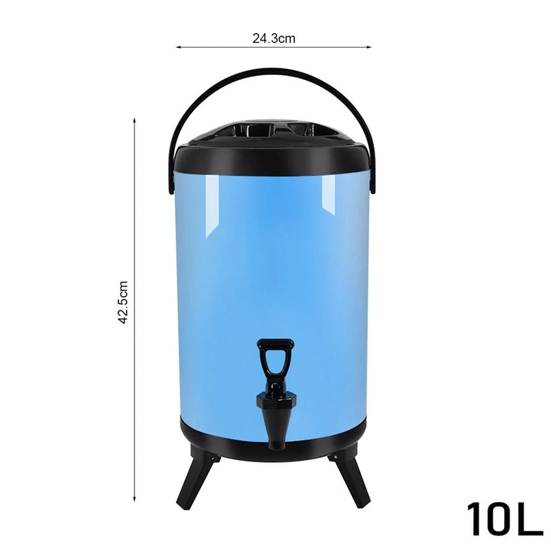 10L Stainless Steel Insulated Beverage Dispenser With Faucet Blue Hot Cold Drink