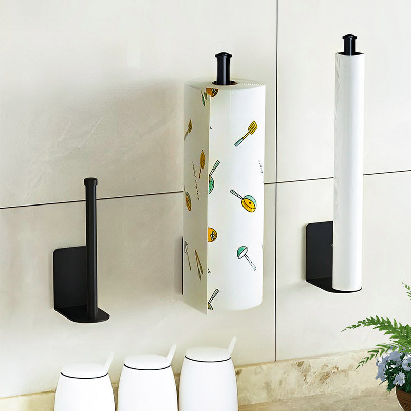2X Black Aluminum Wall Mounted Kitchen Roll Holder Organizer Space Saver