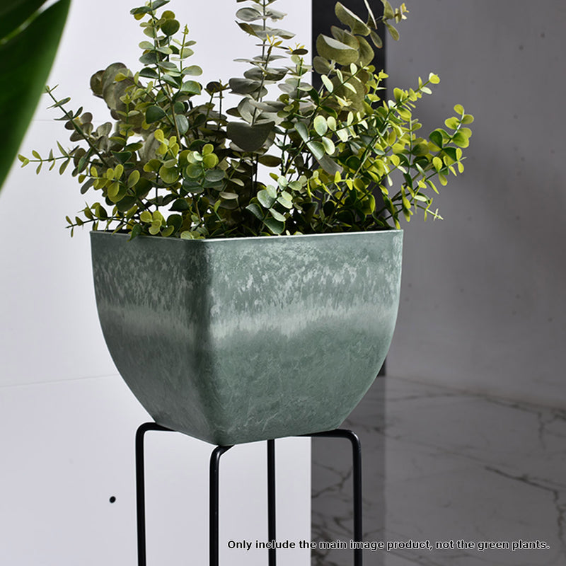 27cm Green Grey Square Resin Planter Cement Look Indoor Cachepot Tapered Pot