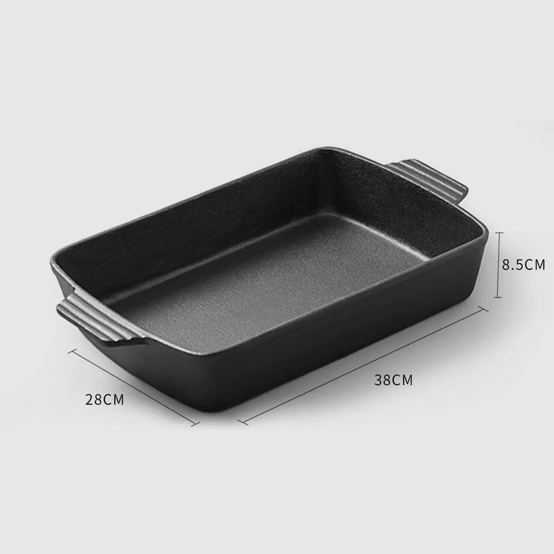 2X 38cm Cast Iron Baking Dish Lasagna Roasting Pan With Handles Nonstick