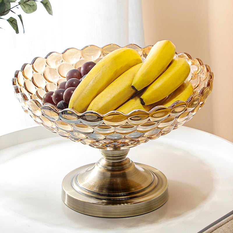 Bronze Glass Pedestal Fruit Bowl 30cm X 18cm Iron Base Crystal Decor