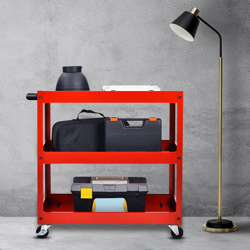 2X 3 Tier Tool Cart Cold Rolled Steel 66x36x73cm 50kg Heavy Duty Red