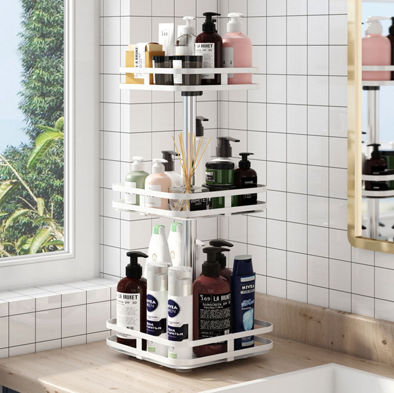 3 Tier Rotating White Steel Spice Rack Shelf 24x24x59cm Anti Rust Stable