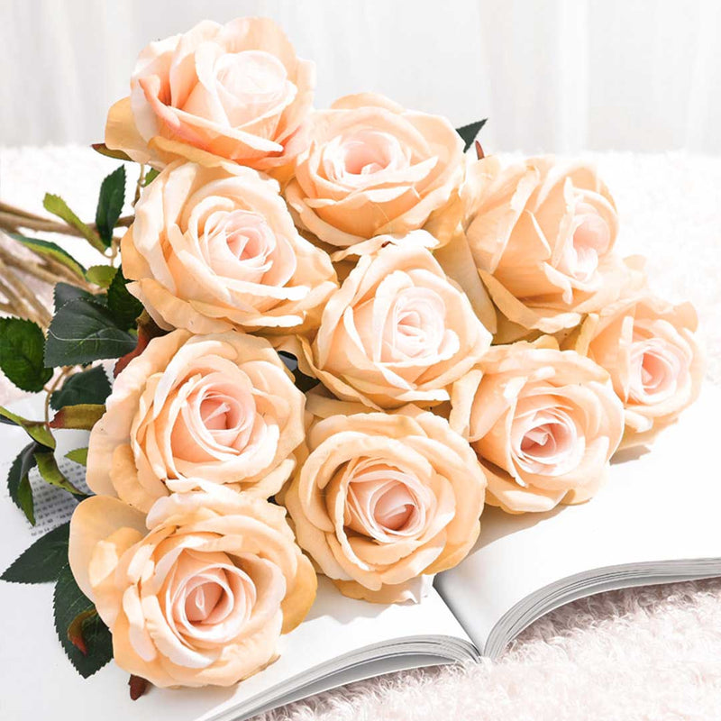 10pcs Artificial Silk Rose Bouquet Real Touch 6.5cm X 52cm Red Wedding Decor